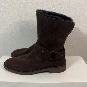UGG Cedric biker suede boots in a dark brown color- Size 10